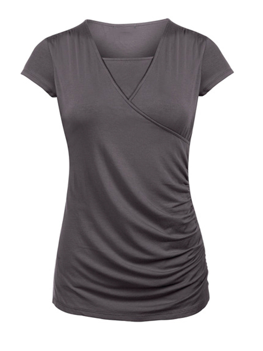 New Round Neck Short Sleeve Slim Fit Maternity T-shirt - Chic Angle